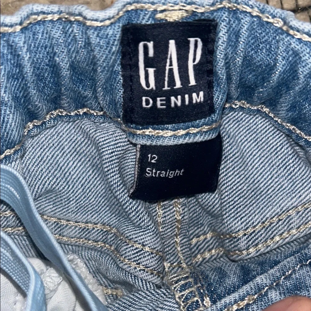 GAP Denim Girl Light Blue Straight Distressed Jeans with waist adjusters size 12